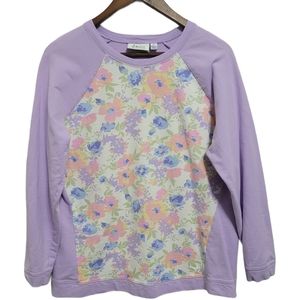 Denim & Co. Active Sweatshirt Purple Floral M